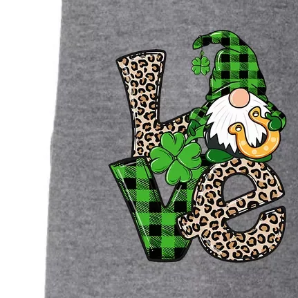 LOVE Gnomes Holding Shamrock Leopard Plaid St Patrick's Day Doggie 3-End Fleece Hoodie