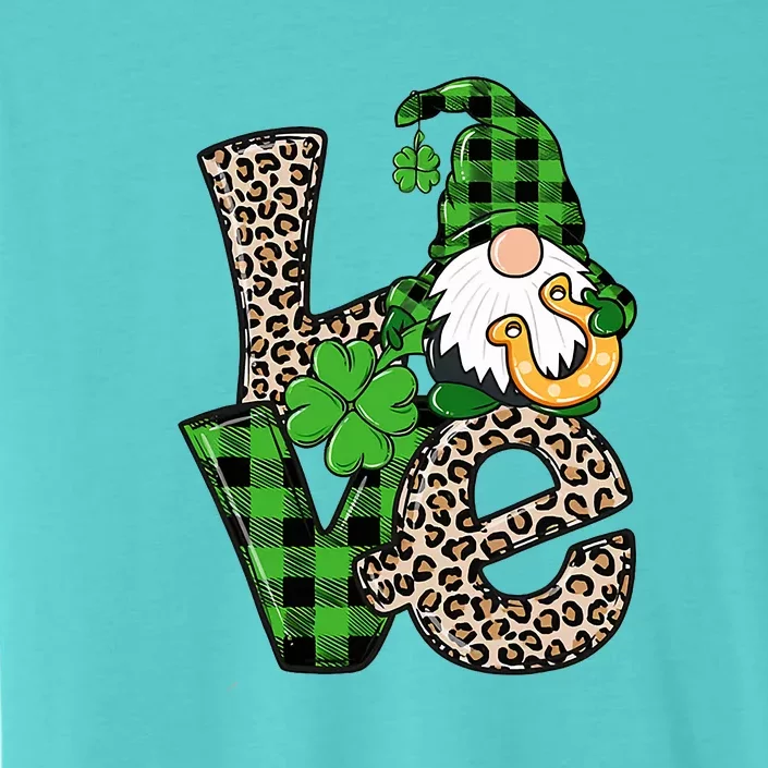 LOVE Gnomes Holding Shamrock Leopard Plaid St Patrick's Day ChromaSoft Performance T-Shirt