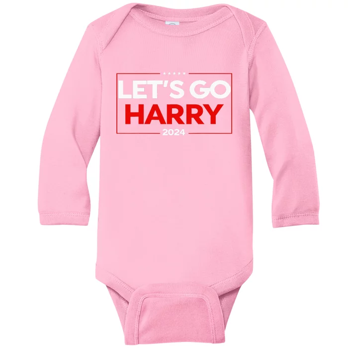 LetS Go Harry YouRe Voting Trump Today Us Flag Baby Long Sleeve Bodysuit