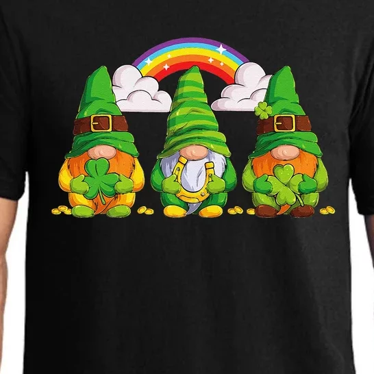 Lucky Gnomes Holding Shamrock Clover And Horseshoe Rainbow Pajama Set