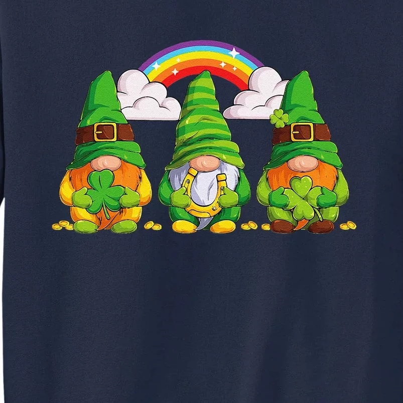 Lucky Gnomes Holding Shamrock Clover And Horseshoe Rainbow Tall Sweatshirt