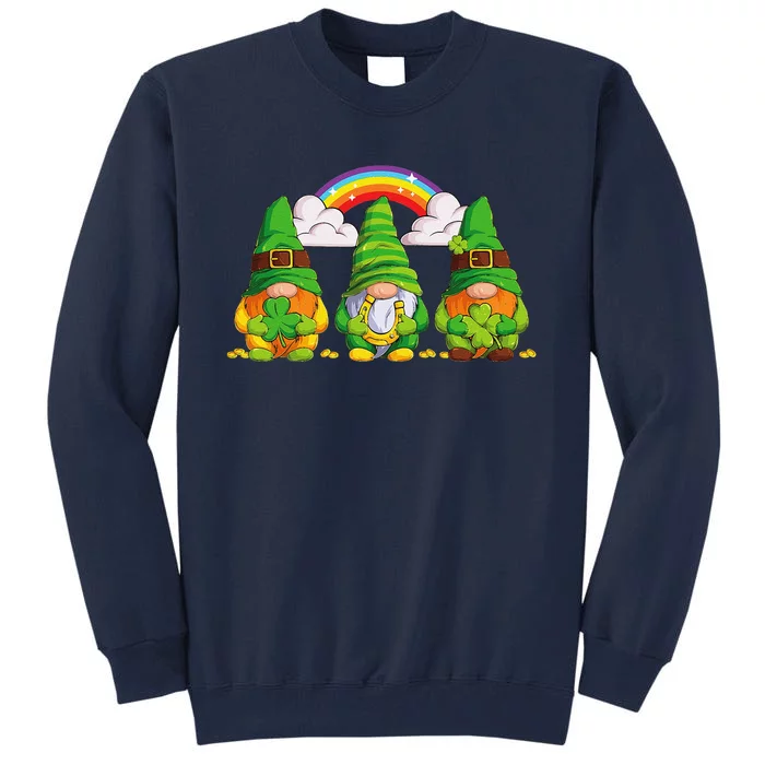 Lucky Gnomes Holding Shamrock Clover And Horseshoe Rainbow Tall Sweatshirt