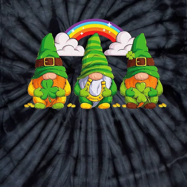 Lucky Gnomes Holding Shamrock Clover And Horseshoe Rainbow Tie-Dye T-Shirt