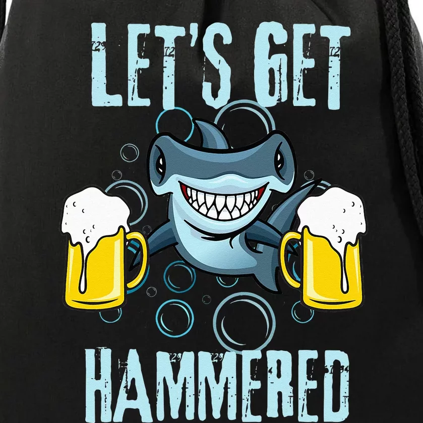 Let’s Get Hammered All Week Funny Hammerhead Shark Pun Party Drawstring Bag