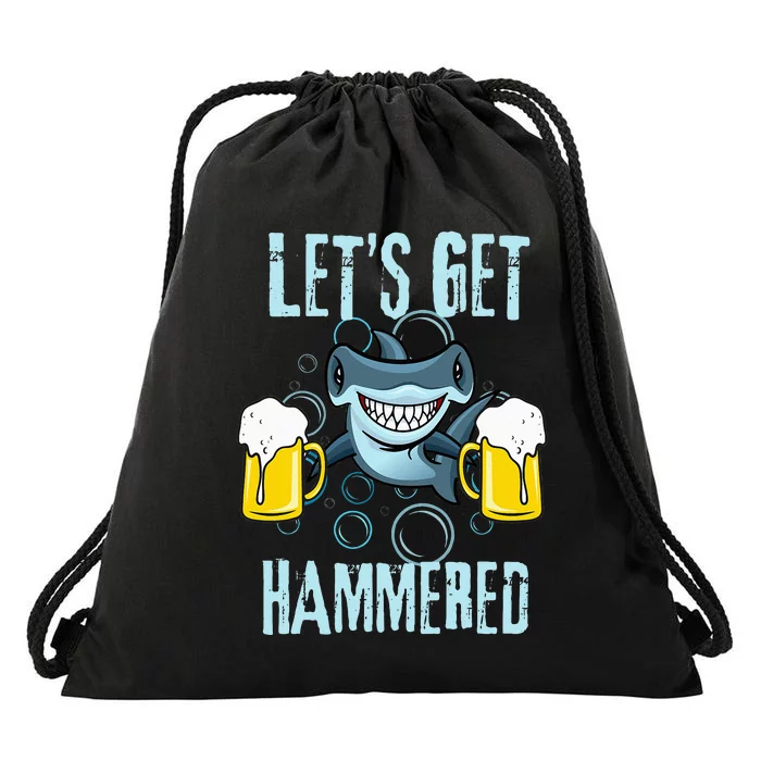 Let’s Get Hammered All Week Funny Hammerhead Shark Pun Party Drawstring Bag