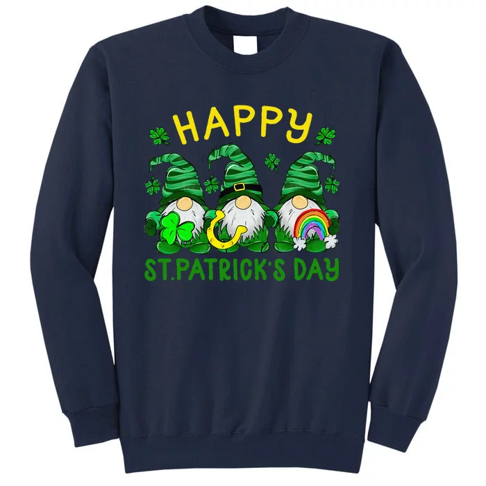 Leopardhree Gnomes Holding Shamrock Happy St Patrick's Day Tall Sweatshirt