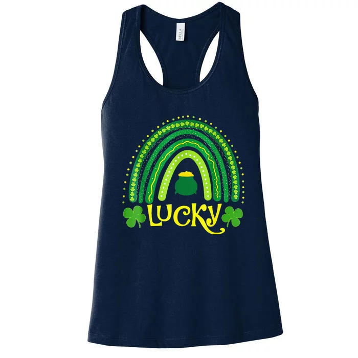 Lucky Green Irish Shamrock Rainbow St Patricks Day Women's Racerback Tank