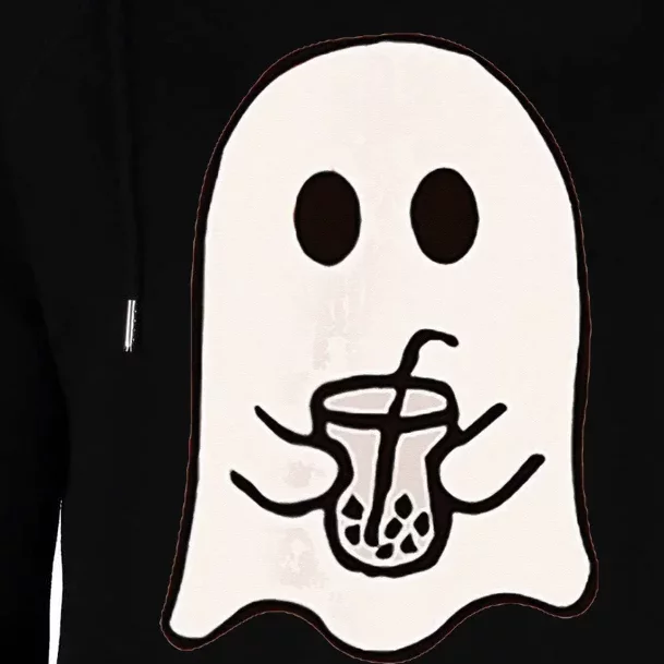 Little Ghost Ice Coffee Happy Halloween Womens Funnel Neck Pullover Hood