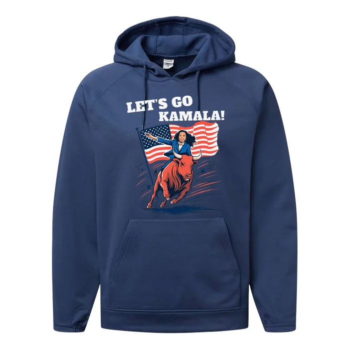 LetS Go Kamala Blue Text Election 2024 Performance Fleece Hoodie