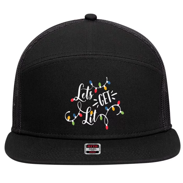 Let's Get Lit Funny Christmas Lights Xmas Maching Pijama TShirt 7 Panel Mesh Trucker Snapback Hat