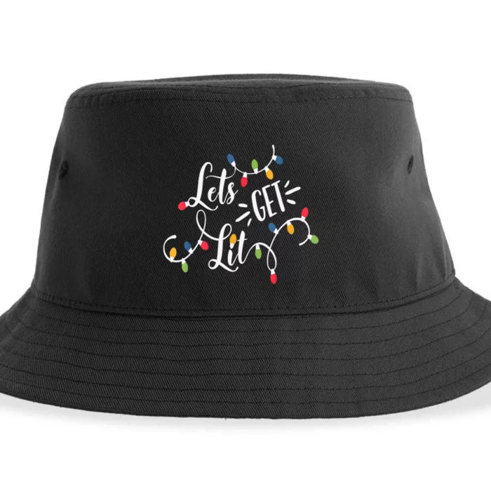 Let's Get Lit Funny Christmas Lights Xmas Maching Pijama TShirt Sustainable Bucket Hat