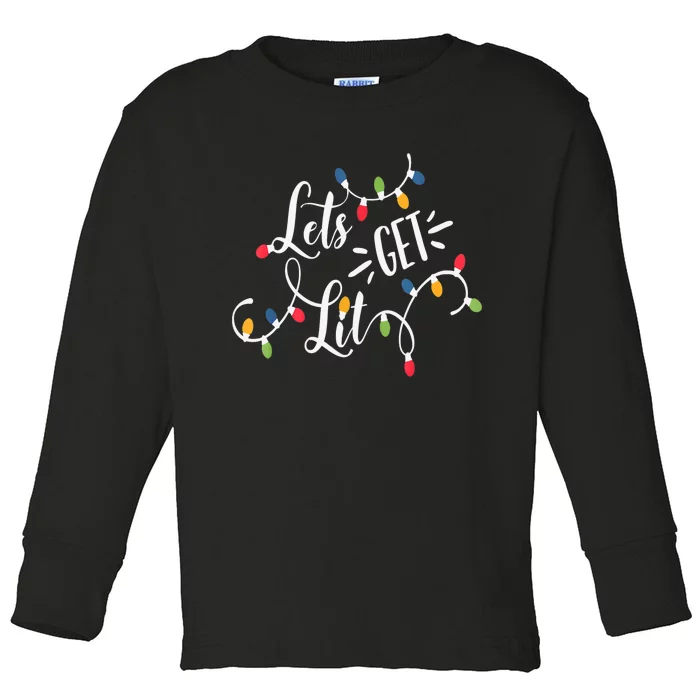 Let's Get Lit Funny Christmas Lights Xmas Maching Pijama TShirt Toddler Long Sleeve Shirt