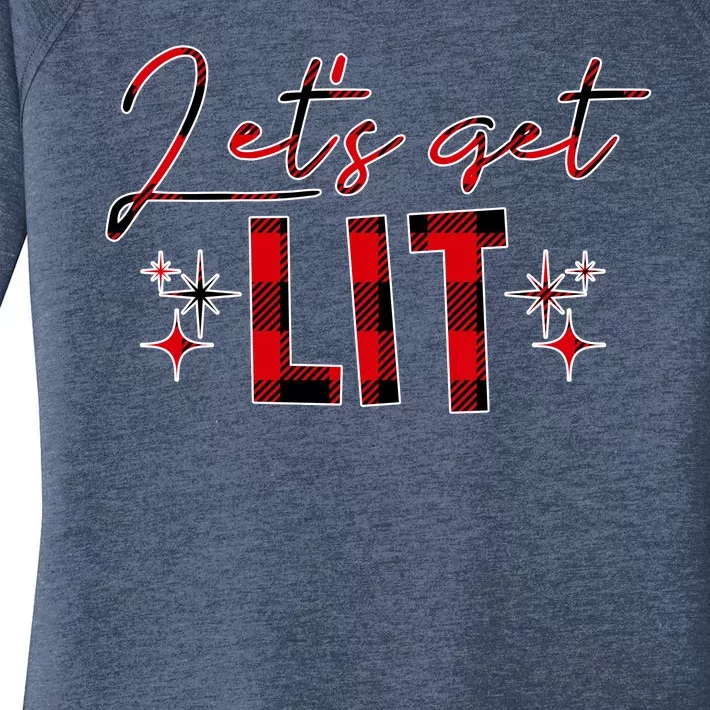 Lets Get Lit Christmas Holiday Party Women's Perfect Tri Tunic Long Sleeve Shirt