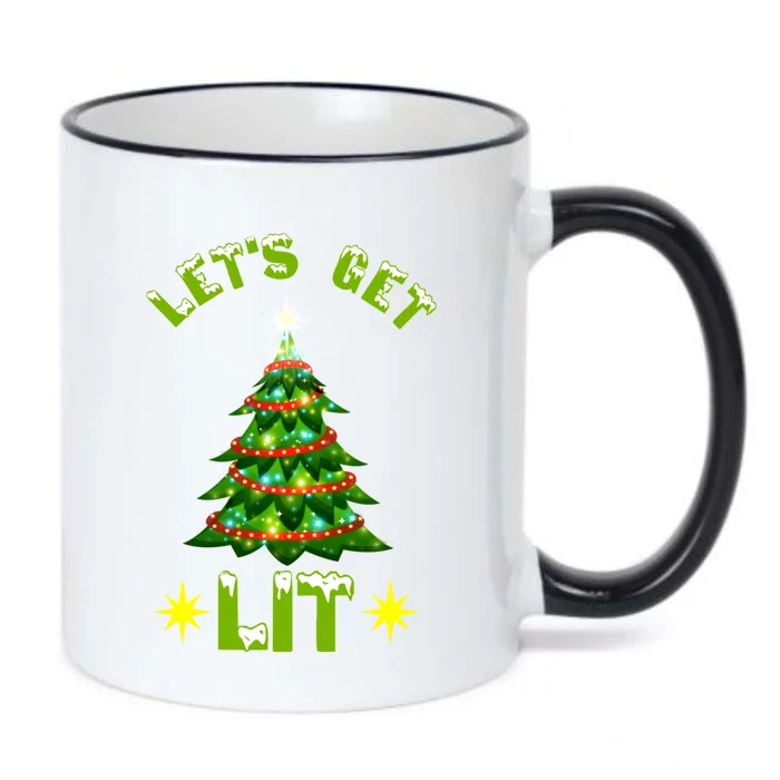 Lets Get Lit Funny Christmas Tree Lights Black Color Changing Mug