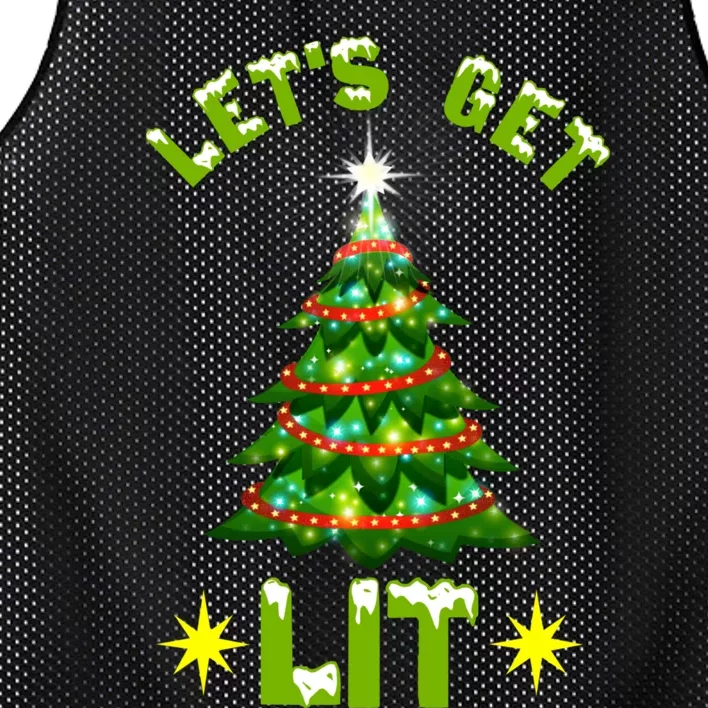 Lets Get Lit Funny Christmas Tree Lights Mesh Reversible Basketball Jersey Tank