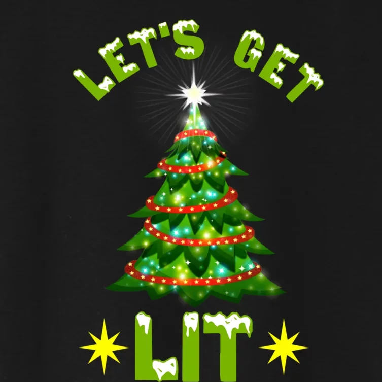 Lets Get Lit Funny Christmas Tree Lights Women's Crop Top Tee