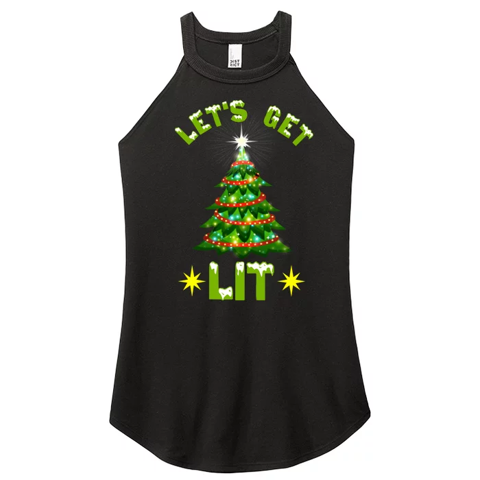 Lets Get Lit Funny Christmas Tree Lights Women’s Perfect Tri Rocker Tank