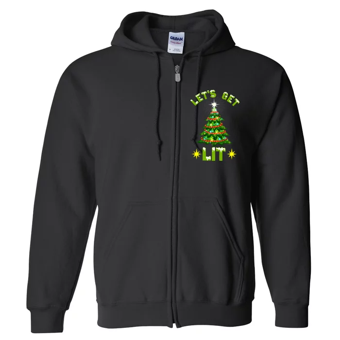 Lets Get Lit Funny Christmas Tree Lights Full Zip Hoodie