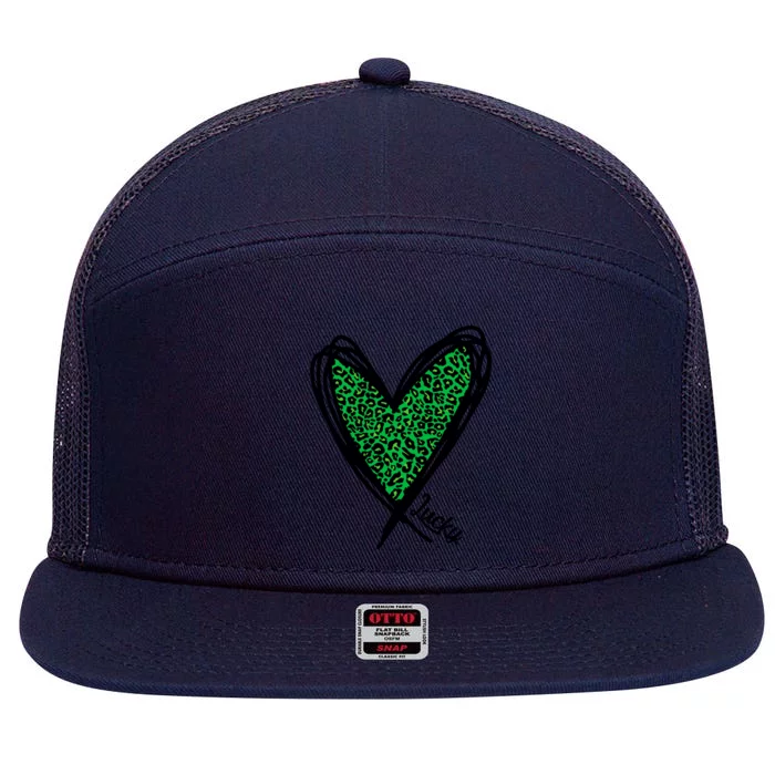 Lucky Green Leopard Print Saint Patricks 7 Panel Mesh Trucker Snapback Hat