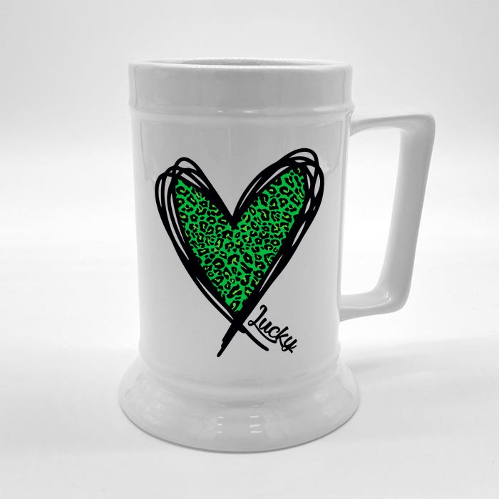 Lucky Green Leopard Print Saint Patricks Front & Back Beer Stein