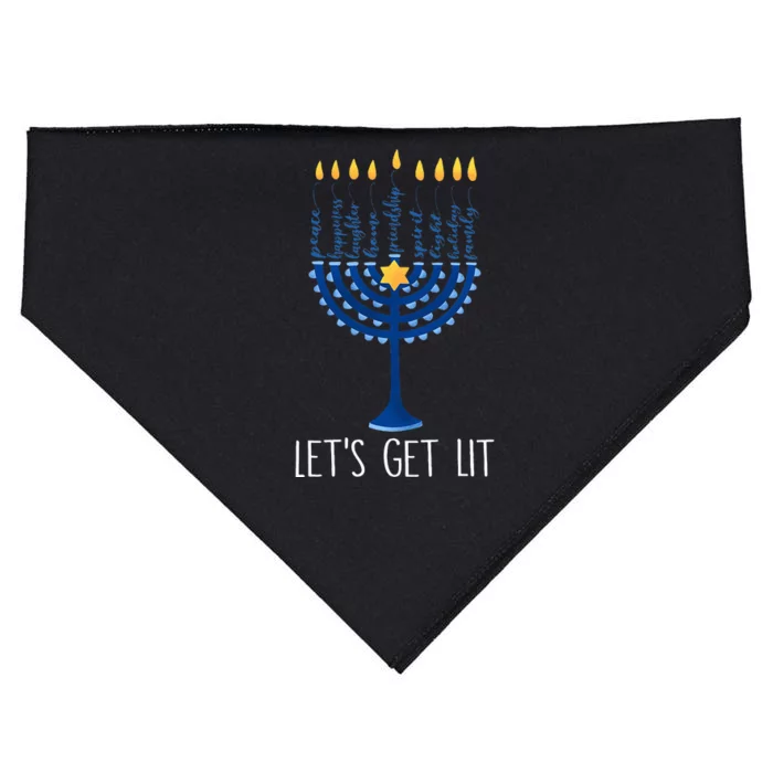 Lets Get Lit Happy Hanukkah Menorah Jewish USA-Made Doggie Bandana