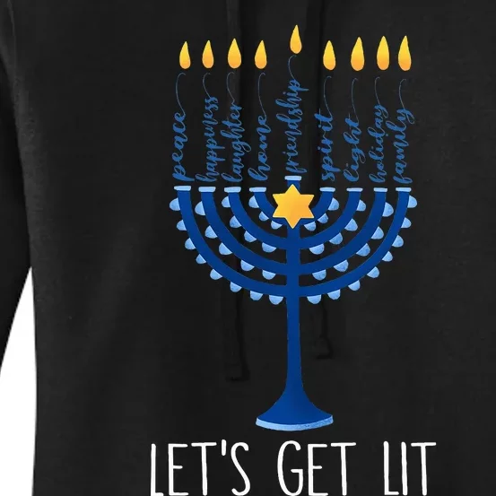 Lets Get Lit Happy Hanukkah Menorah Jewish Women's Pullover Hoodie