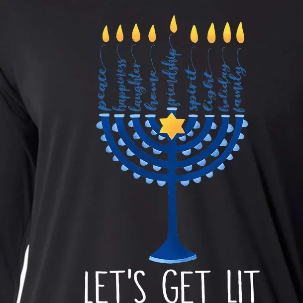 Lets Get Lit Happy Hanukkah Menorah Jewish Cooling Performance Long Sleeve Crew