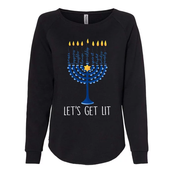 Lets Get Lit Happy Hanukkah Menorah Jewish Womens California Wash Sweatshirt