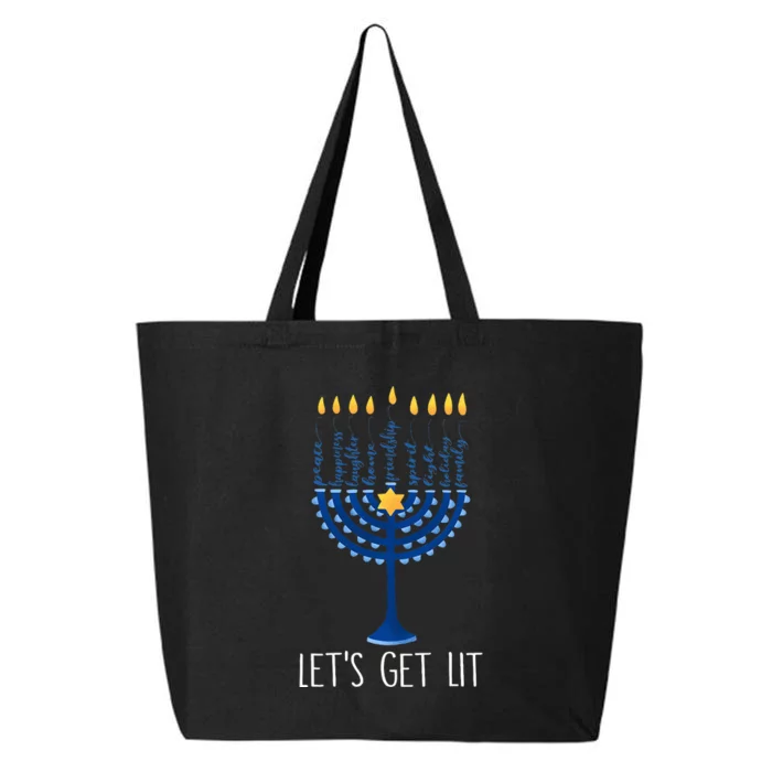 Lets Get Lit Happy Hanukkah Menorah Jewish 25L Jumbo Tote