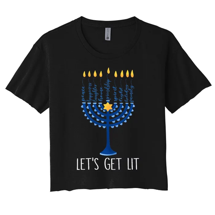 Lets Get Lit Happy Hanukkah Menorah Jewish Women's Crop Top Tee