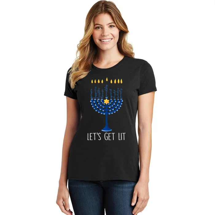 Lets Get Lit Happy Hanukkah Menorah Jewish Women's T-Shirt