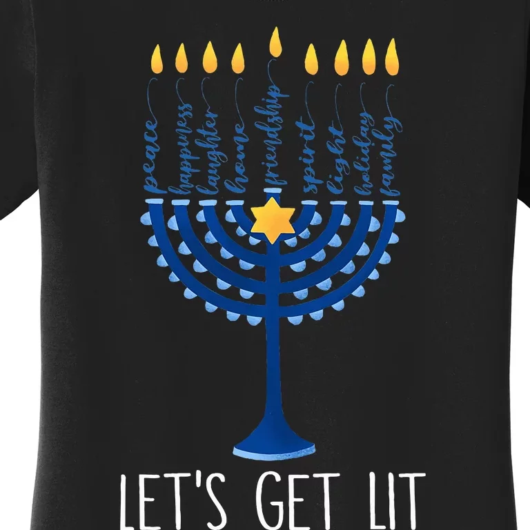 Lets Get Lit Happy Hanukkah Menorah Jewish Women's T-Shirt