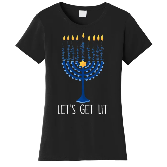 Lets Get Lit Happy Hanukkah Menorah Jewish Women's T-Shirt