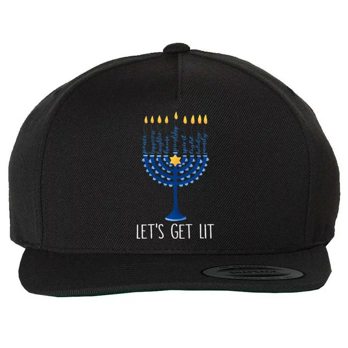 Lets Get Lit Happy Hanukkah Menorah Jewish Wool Snapback Cap