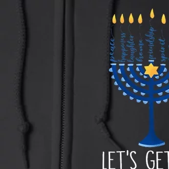 Lets Get Lit Happy Hanukkah Menorah Jewish Full Zip Hoodie