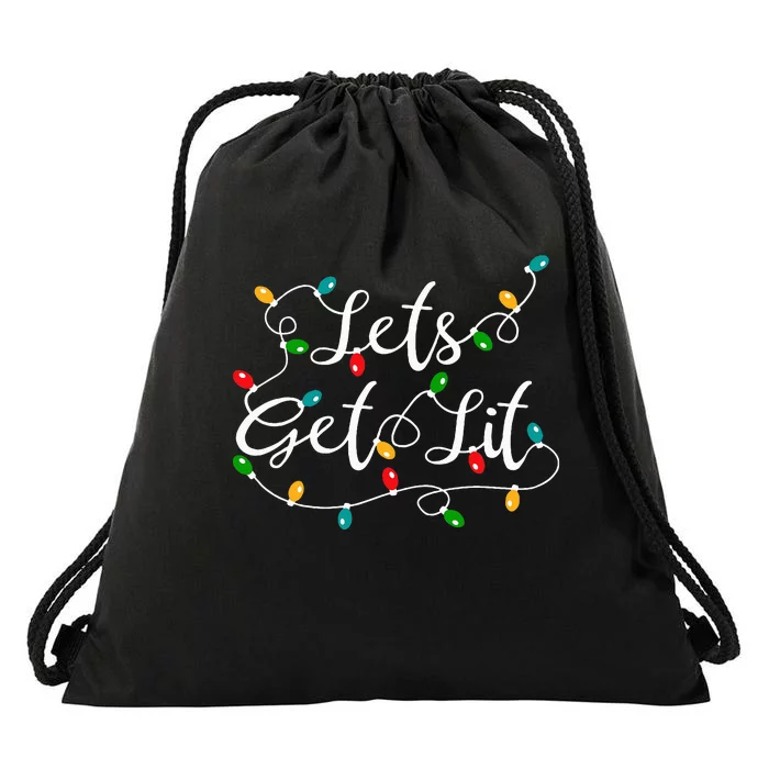 Let's Get Lit Funny Xmas Holidays Christmas Drawstring Bag