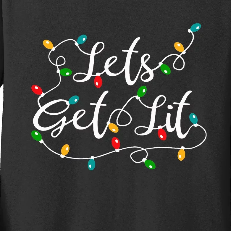 Let's Get Lit Funny Xmas Holidays Christmas Kids Long Sleeve Shirt