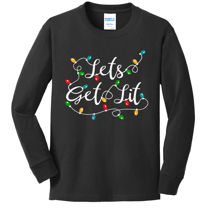 Let's Get Lit Funny Xmas Holidays Christmas Kids Long Sleeve Shirt