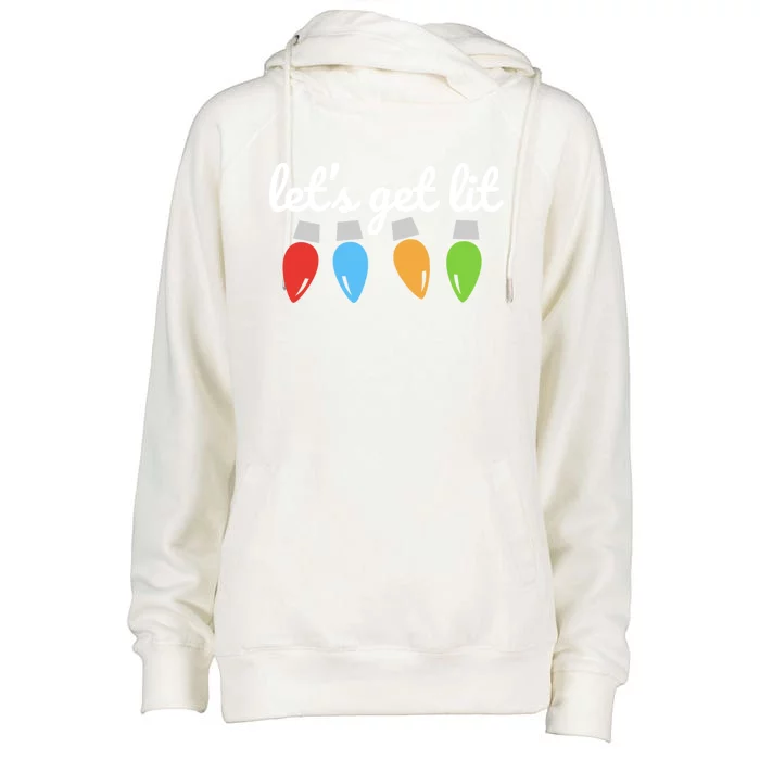 Let's Get Lit Ing Vintage Funny Christmas Saying Cool Gift Womens Funnel Neck Pullover Hood