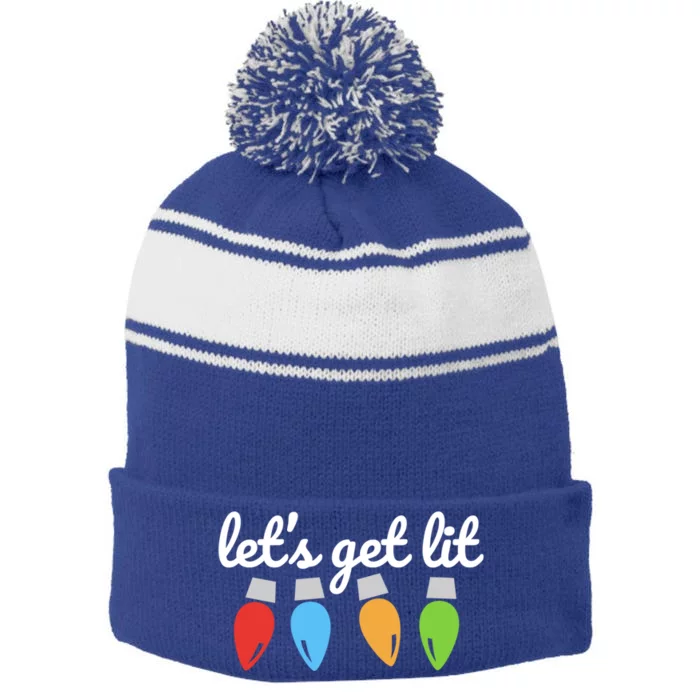 Let's Get Lit Ing Vintage Funny Christmas Saying Cool Gift Stripe Pom Pom Beanie