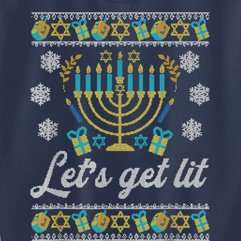 Lets Get Lit Ugly Hanukkah Channukah Kids Sweatshirt