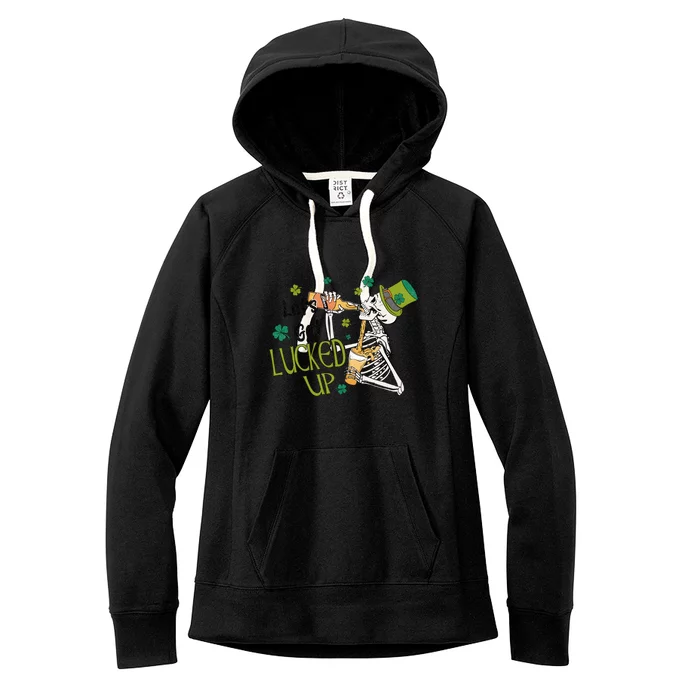 Let's Get Lucked Up Lucky St Patricks Day Green Funny Skeleton Women's Fleece Hoodie