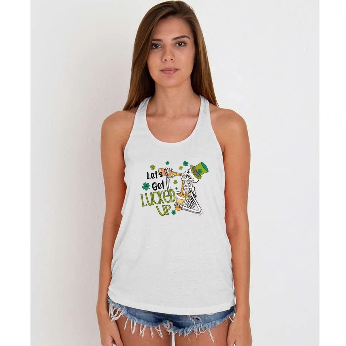 Let's Get Lucked Up Lucky St Patricks Day Green Funny Skeleton Women's Knotted Racerback Tank