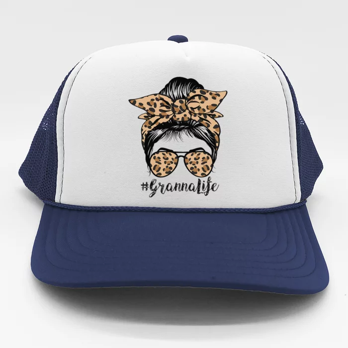 Leopard Granna Life Cute Messy Bun Mother's Day Trucker Hat