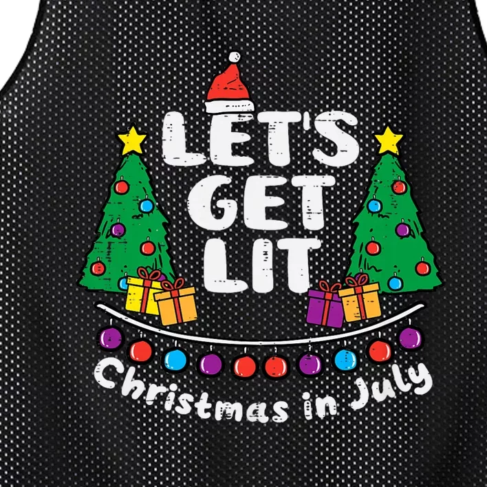 Lets Get Lit Christmas In July Funny Summer Xmas Mesh Reversible Basketball Jersey Tank