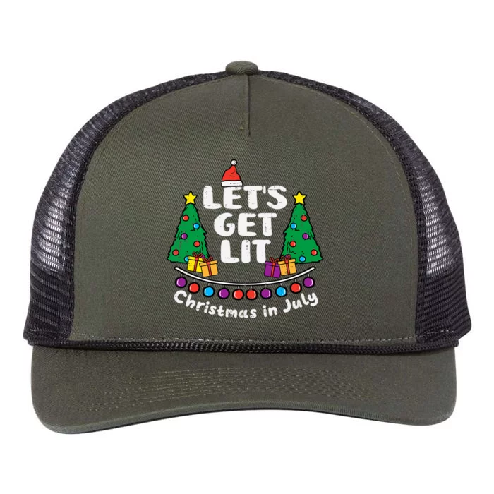 Lets Get Lit Christmas In July Funny Summer Xmas Retro Rope Trucker Hat Cap