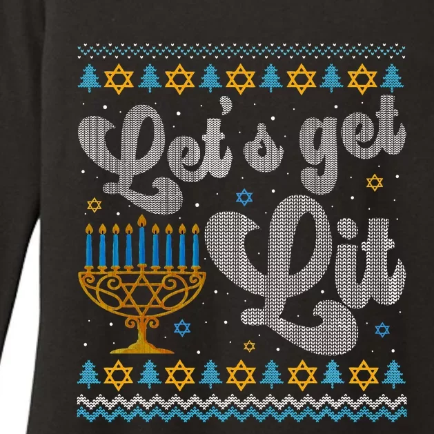 Let's Get Lit Hanukkah Menorah Funny Ugly Christmas Womens CVC Long Sleeve Shirt