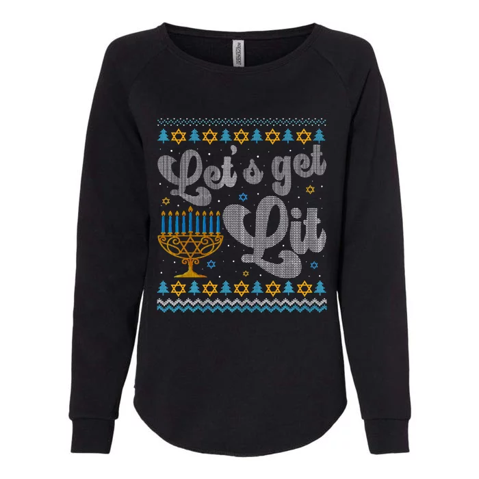 Let's Get Lit Hanukkah Menorah Funny Ugly Christmas Womens California Wash Sweatshirt