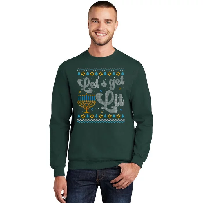 Let's Get Lit Hanukkah Menorah Funny Ugly Christmas Sweatshirt