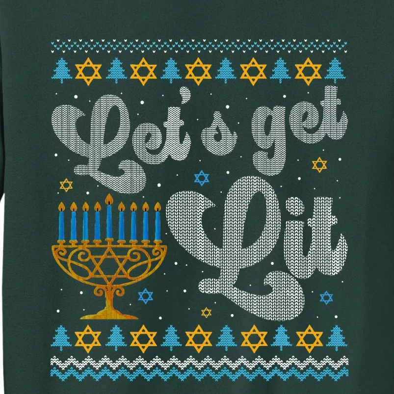 Let's Get Lit Hanukkah Menorah Funny Ugly Christmas Sweatshirt